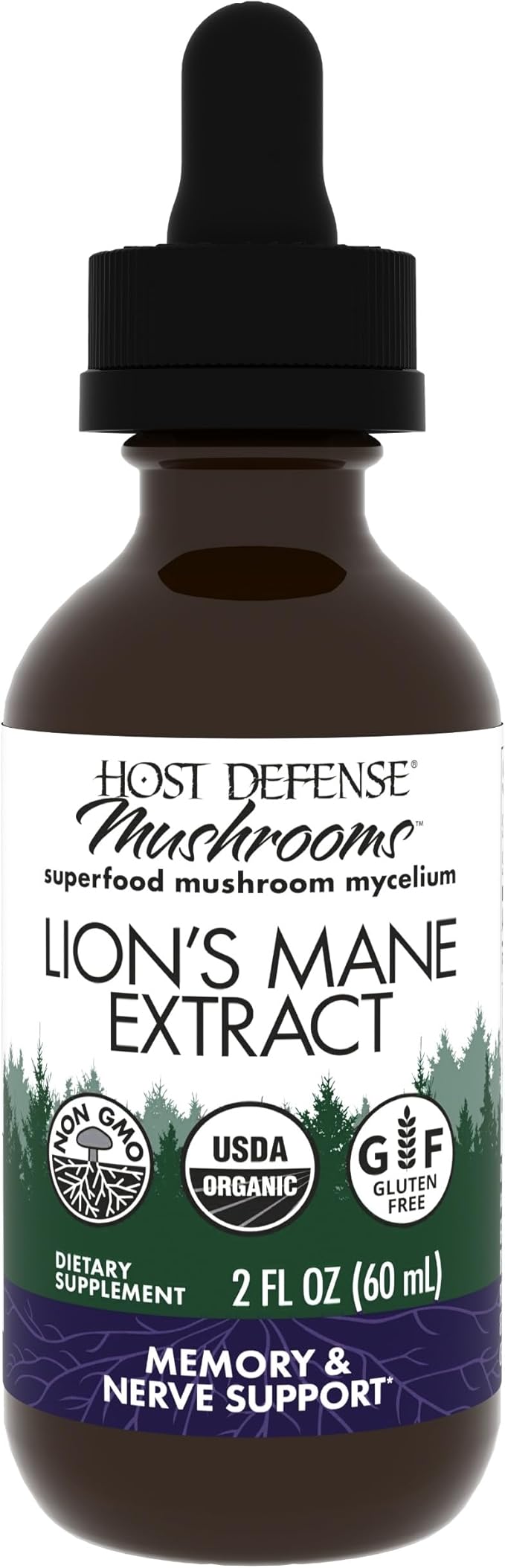 Host Defense Mushrooms Lion's Mane Extract - Lion's Mane Liquid Supplement for Brain Health - Mushroom Support for Focus &amp Memory Function - Immune &amp Nervous System Support - 2 fl oz (60 Servi