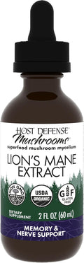 Host Defense Mushrooms Lion's Mane Extract - Lion's Mane Liquid Supplement for Brain Health - Mushroom Support for Focus &amp Memory Function - Immune &amp Nervous System Support - 2 fl oz (60 Servi