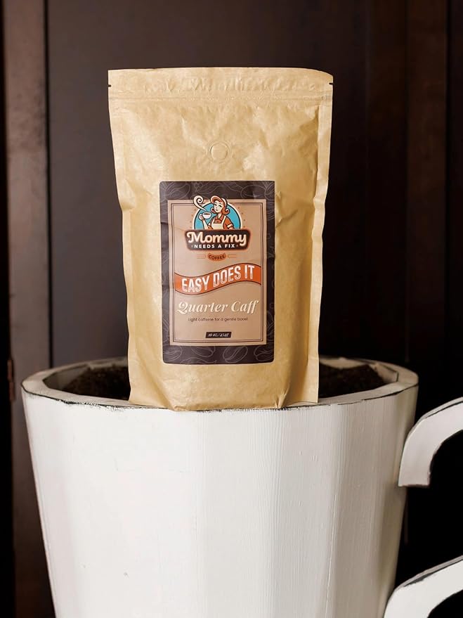 Mommy Needs A Fix Quarter Caff Whole Bean Coffee | 100% All Natural Arabica Beans | Medium Roast | Chemical Free Swiss Water Process | Pregnancy &amp Breastfeeding Friendly | Roasted in the USA | 1 l