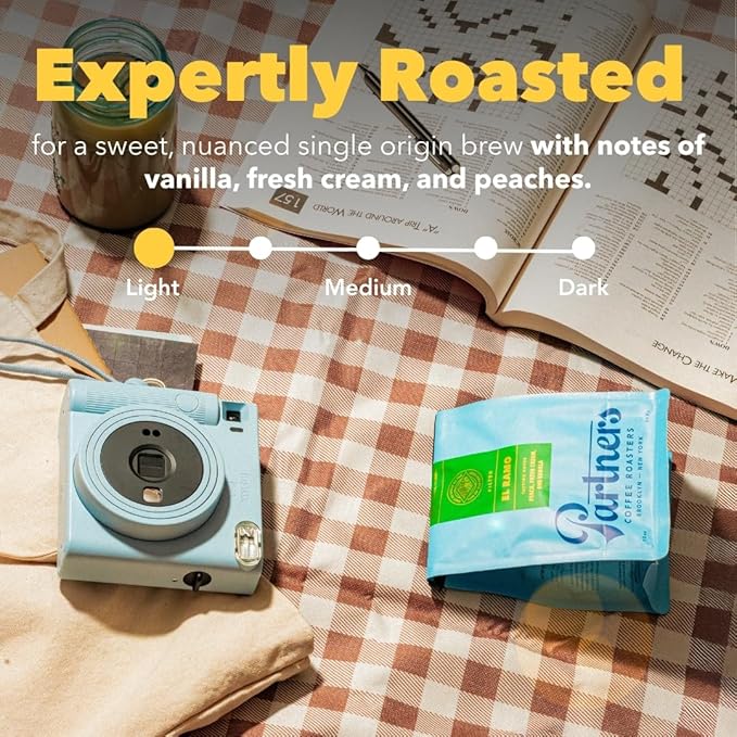 PARTNERS COFFEE ROASTERS - Whole Bean Coffee (El Ramo - Colombian Light Roast) 12oz - Sweet Colombian Blend - Whole Coffee Beans - Lab Tested for Mycotoxins &amp Heavy Metals - Hand Roasted in NYC