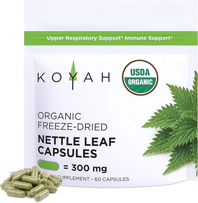 KOYAH - Organic Stinging Nettle Leaf Capsules – Freeze-Dried – 300 mg (2400 mg Fresh) Upper Respiratory Support &amp Immune Support - 60 Capsules