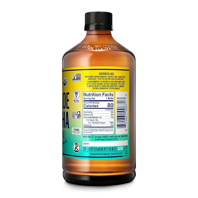 Health-Ade Kombucha Tea Organic Drink Fermented Tea with Living Probiotics Detoxifying Acids Supports Gut Health Non-GMO Vegan Gluten Free 12 Pack (16 Fl Oz Bottles) Tropical Punch