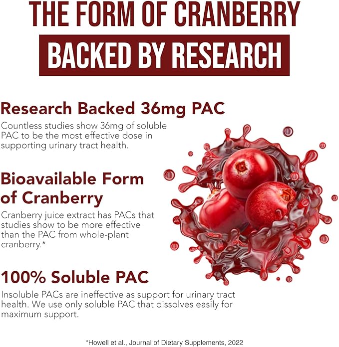 CranEaze®: Cranberry Juice Extract Plus D-Mannose – 36 mg PAC 100% Soluble PAC - Supports Urinary Tract Health – Most Effective Cranberry Pills for Women UTI Cranberry Supplement - 60 Capsules