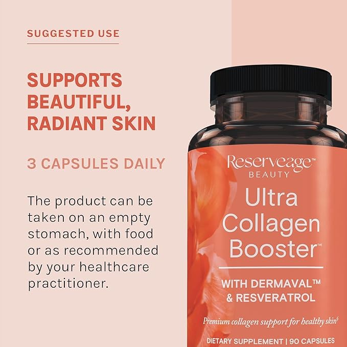 Reserveage Ultra Collagen Booster &amp Keratin Hair Booster - Features Dermaval Biotin &amp Resveratrol - Support Hair &amp Skin - 90 Ultra Collagen Capsules 60 Keratin Capsules