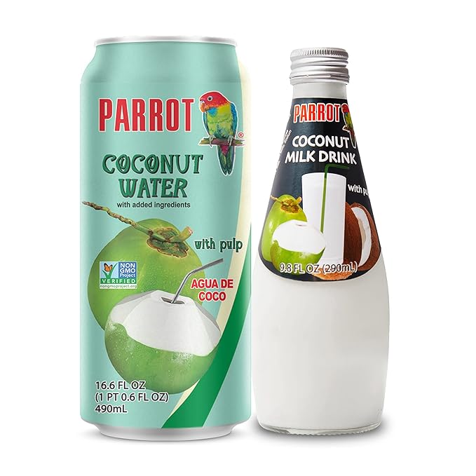 Parrot Coconut Water with Pulp 16.6 ft oz and Coconut Milk Drink Original with Pulp 290ml（Total Pack of 24）…