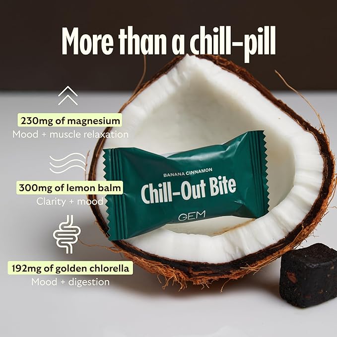 GEM Calm Bite | Supports Calm Mind &amp Clarity | Magnesium L-Threonate Golden Chlorella Lemon Balm | Holistic Non-Habit Forming | Gluten Free Soy Free Banana Cinnamon (28 Count)