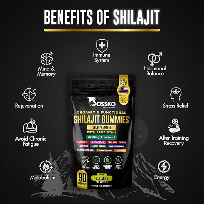 3200 MG Pure Himalayan Shilajit Gummies Organic for Men &amp Women with Probiotics &amp Magnesium Ashwagnadha Chaga Turmeric Fulvic Acid 105+ Trace Minerals I Vegan Non-GMO I Lab Tested I 90 Count