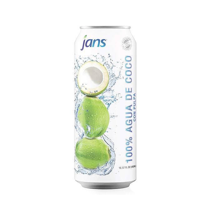 Jans 100% Pure Coconut Water with Pulp (16.57 Fl Oz Pack of 6) NO Sugar Added | Unsweetened Coconut Water | Not from Concentrate | Non-GMO | Refreshing Taste of the Tropics