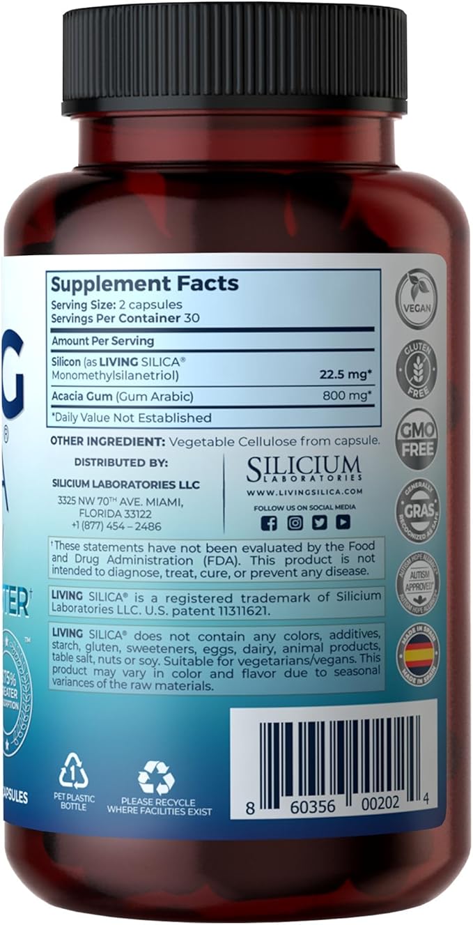 Living Silica ORGONO Mineral-Based Collagen Booster Capsules | Silica-Based | Supports Collagen &amp Elastin for Joint &amp Bone Support Glowing Skin Strong Hair &amp Nails | 60 Capsules