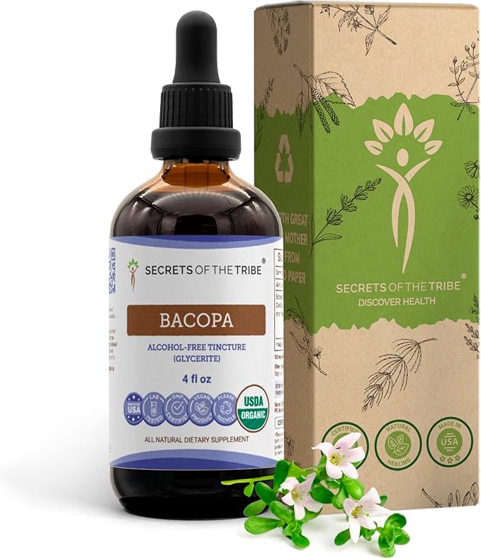 Bacopa USDA Organic | Alcohol-FREE Extract High-Potency Herbal Drops Relaxation Positive Cognitive Effect | Made from 100% Certified Organic Bacopa (Bacopa Monnieri) Dried Herb 4 oz