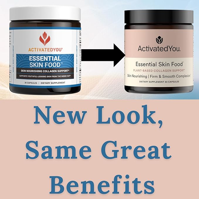 ACTIVATEDYOU Essential Skin Food Advanced Skincare Collagen Elastin Support Supplement for Aging Skin Helps Improve Appearance of Face Texture Sagging w/Dermaval Vitamin C Lysine (30 Capsules)