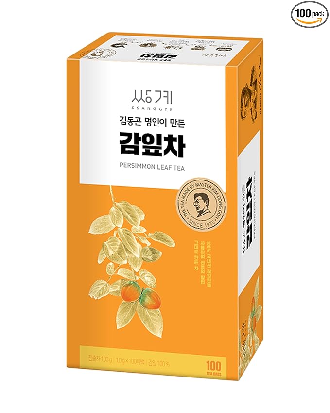 Ssanggye Persimmon Leaf Tea 1.0g x 100 Tea Bags Bulk Size Premium Korean Herbal Hot Cold Hygienic Single Tea Vitamin Mineral Content Herb Soft Taste Traditional Oriental 감잎차 4 Seasons Made in Korea