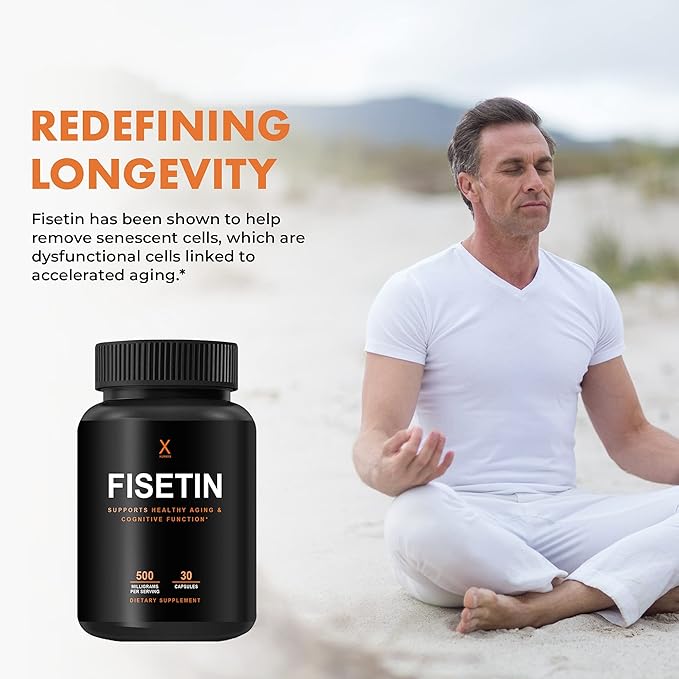 HUMANX Fisetin 500mg - 98% Pure Fisetin Supplement - Powerful Serving Size (Similar to Apigenin Luteolin Quercetin) Senolytic Activator - Natural Polypheonols - USA Made Non-GMO Fisetin Capsules