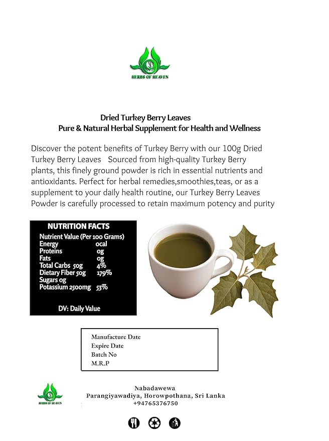 100 Turkey Berry Leaves Dried Healthy Well Cleaned Leaves- Pure &amp turkey Berry Leaves Cultivated From Sri Lanka And Gluten Free