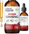 Wild &amp Organic Korean Red Ginseng Extract Drops - Panax Ginseng Supplement for Immune Support - Liquid Root Tincture for Overall Well-Being - Vegan Sugar &amp Alcohol-Free - 2 fl oz