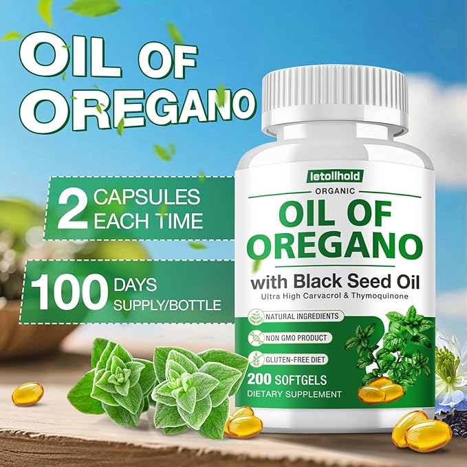 Oil of Oregano with Black Seed Oil 400 Softgel Oregano Oil Oapsules Organic High Carvacrol Immune &amp Antioxidant Support