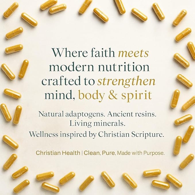 Christian Health Frankincense Myrrh Olive Leaf Capsules – Ashwagandha Lion’s Mane Pomegranate Hyssop &amp Dead Sea Minerals – Vegan Non-GMO GMP Certified Faith-Based Herbal Supplement – 30 Ct