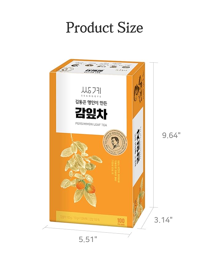 Ssanggye Persimmon Leaf Tea 1.0g x 100 Tea Bags Bulk Size Premium Korean Herbal Hot Cold Hygienic Single Tea Vitamin Mineral Content Herb Soft Taste Traditional Oriental 감잎차 4 Seasons Made in Korea