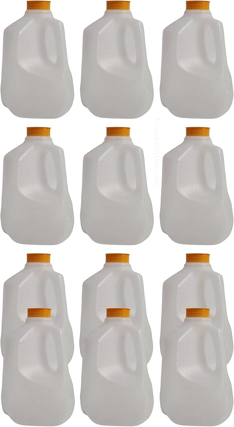 (12 Pack x 32 Oz Ea) Mini Milk Jugs Plastic With Orange Snap On Lid Empty Milk/Juice Jugs Use For Milk Brews Juice Teas Easy Grip Easy Pour Pitcher Elderly ...