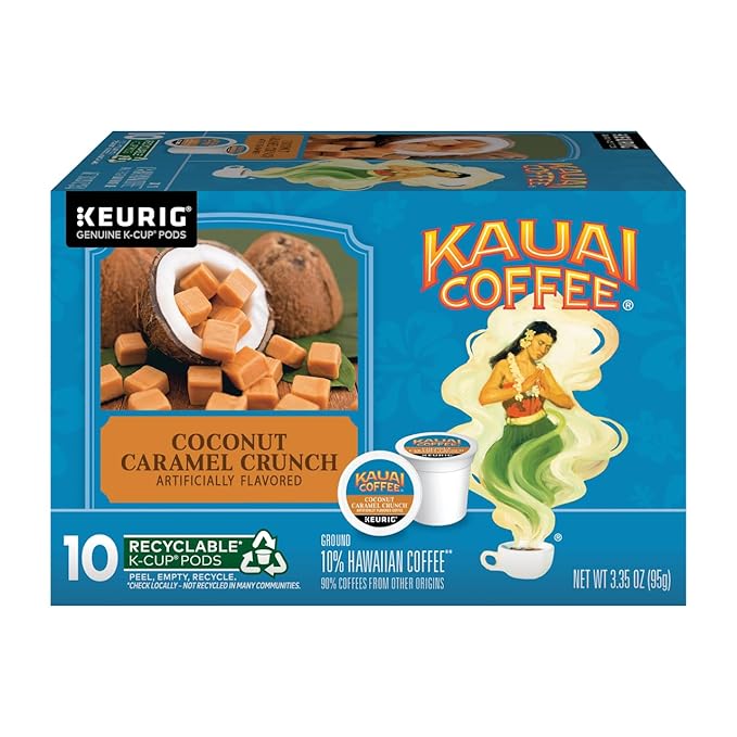 Kauai Coffee Coconut Caramel Crunch Flavor - Compatible with K-Cup Brewers 10 CT (Pack of 4)