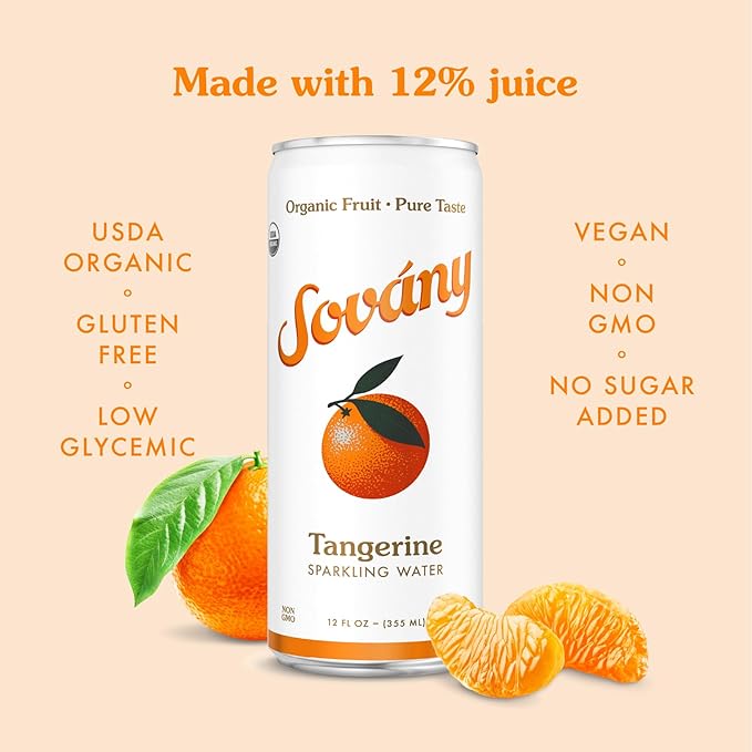 Sovány Flavored Sparkling Water Variety Pack Seltzer Water Drinks USDA Organic Made With Real Fruit Non-GMO Vegan No Added Sugar Low Calorie Tangerine Raspberry &amp Green Apple 12 fl oz