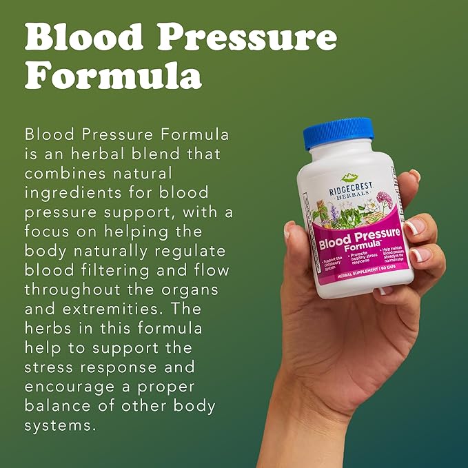 RidgeCrest Herbals Blood Pressure Herbal Formula 12 Herbs Poria Mushroom Gastrodia Gardenia for Heart Vascular Circulation Health (60 Count (Pack of 1))