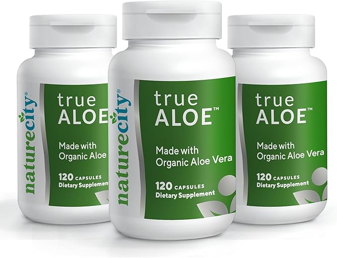 NatureCity True-Aloe Per Serving– Made with Organic Aloe Vera (360 Capsules) Digestive Skin and Joint Support|Small Easy-to-Swallow Pills