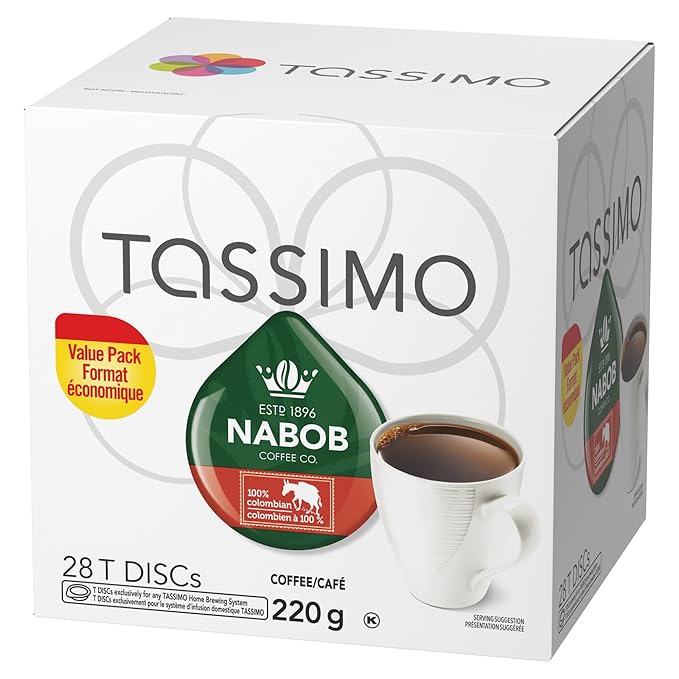 Tassimo Nabob 100% Columbian Coffee Single Serve T-Discs 28 T-Discs Imported from Canada