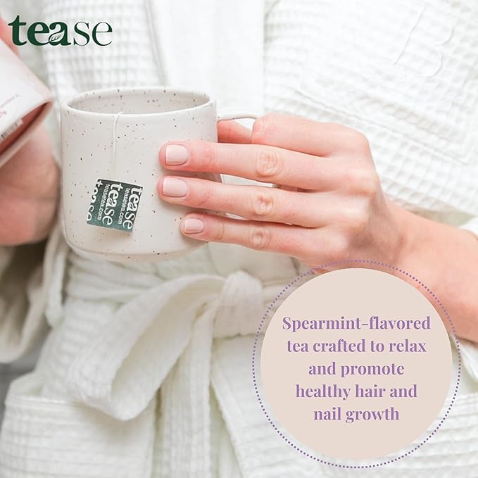 Tease Tea Organic Spearmint Glow &amp Grow Herbal Tea - Beauty Nettle for Hair Growth Caffeine Free for Healthier Hair Nails and Body