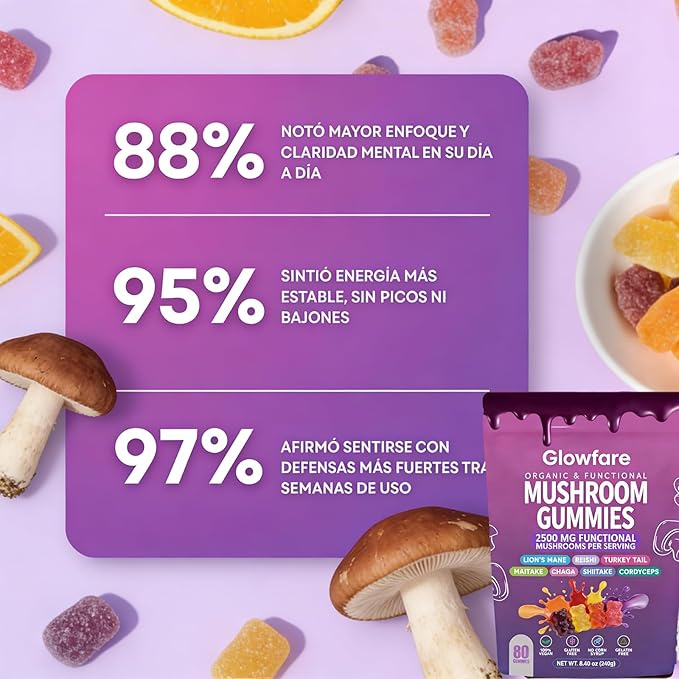 Mushroom Gummies Organic &amp Functional Mushroom Gummies Glow Fare Mushroom Gummies Supplement for ImmuneDefense Immune Boosts Cognitive Performance and Energy 80 Gummies (1PCS)
