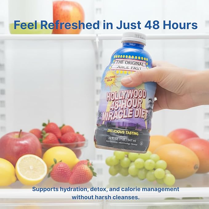 Hollywood diet 48 Hour Detox Cleanse Drink 1 Pack B-Vitamin Infused Juice for Body Reset Hydration and Energy | Ideal for Intermittent Fasting Bloating Support Event Prep - Fruity Flavor 32 oz