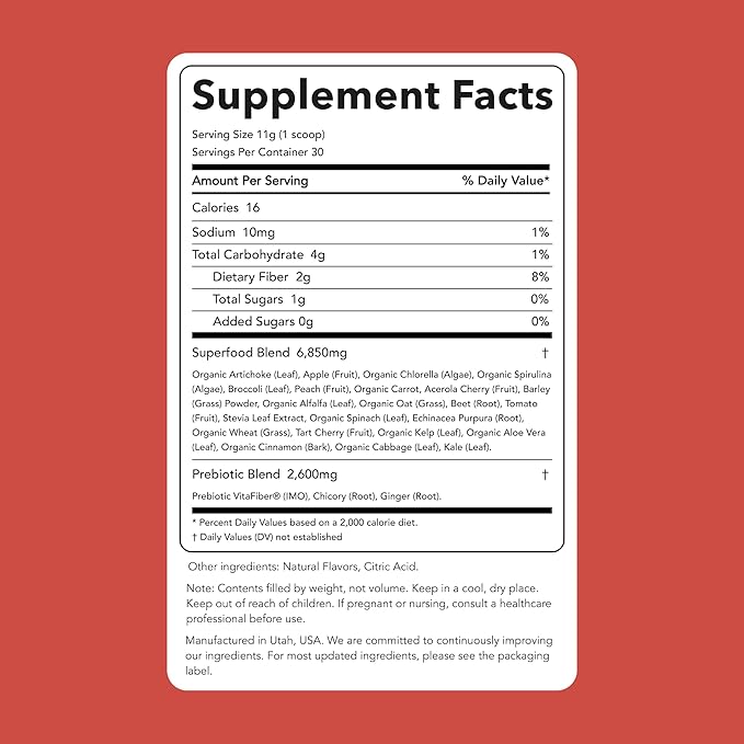 Clean Simple Eats Super Greens Powder Naturally Flavored Greens Powder with Chlorella Spirulina Superfoods &amp Prebiotic Fiber No Artificial Ingredients Gluten Free Peachy Greens Flavor 30 Sr