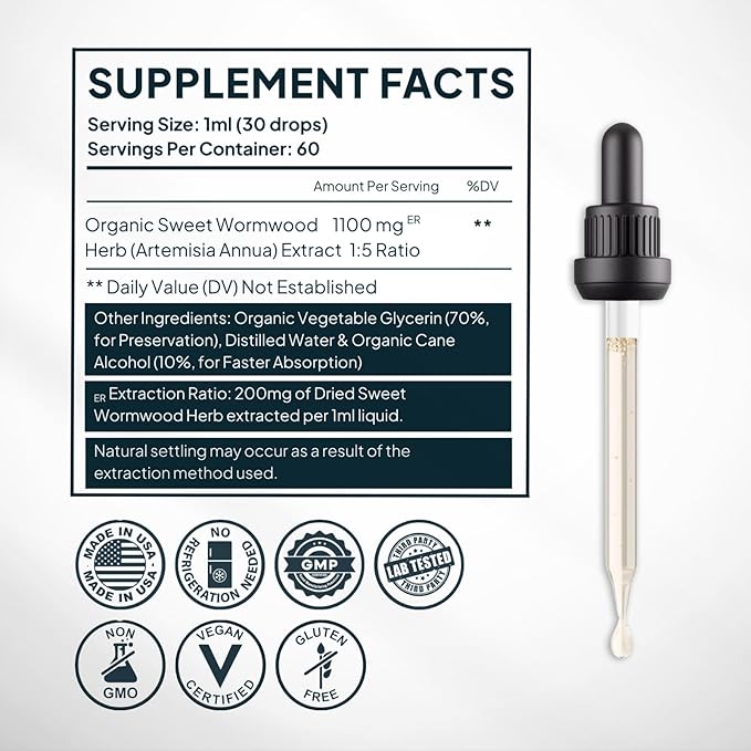 Zenmen Organic Sweet Wormwood (Artemisia Annua) Extract- Immune Support and Source of Antioxidants - 2.32 fl oz / 60ml Vegan Manufactured in The USA