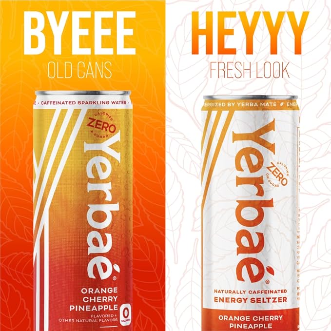 Yerbaé Energy Seltzer - Orange Cherry Pineapple No Sugar/Calories/Carbs. Energized by Yerba Mate Naturally Caffeinated Plant-Based Healthy Alternative to Coffee/Sugary Sodas Pack of 12 12oz cans