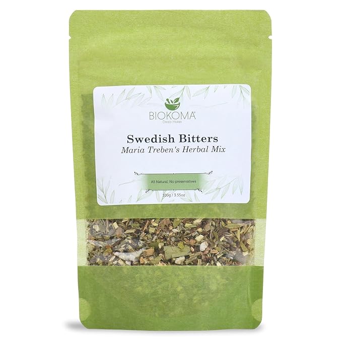 Biokoma Swedish Bitters Maria Treben's Herbal Mix 100g (3.55oz) In Resealable Moisture Proof Pouch - Herbal Tea No Additives No Preservatives Kosher