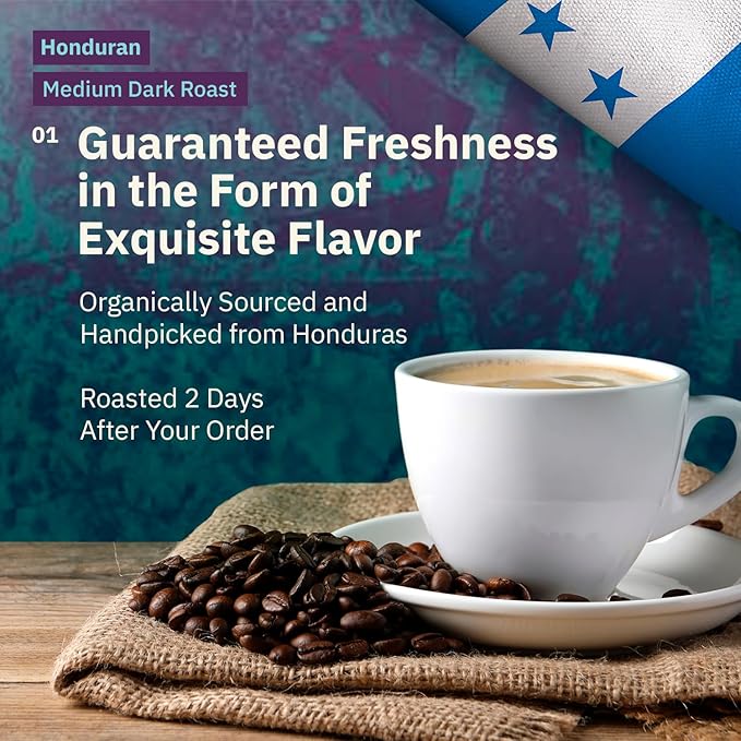 Kochere Honduran Marcala Specialty Whole Bean Coffee – 1LB Medium Roast – Freshly Roasted to Order – Single Origin Farm Direct Rich Flavored Coffee Beans – Caramel &amp Brown Sugar Notes