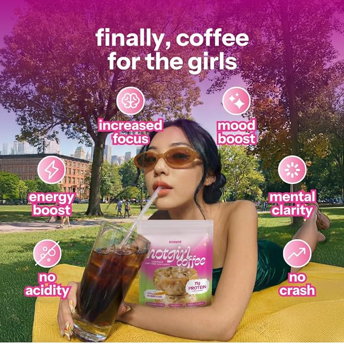 Moment Hot Girl Mushroom Coffee with Collagen Protein &amp Creatine – Low Acidity Instant Coffee with Chocolatey Notes Lion’s Mane Reishi &amp L-Theanine for Energy Focus &amp Mental Clarity – 2