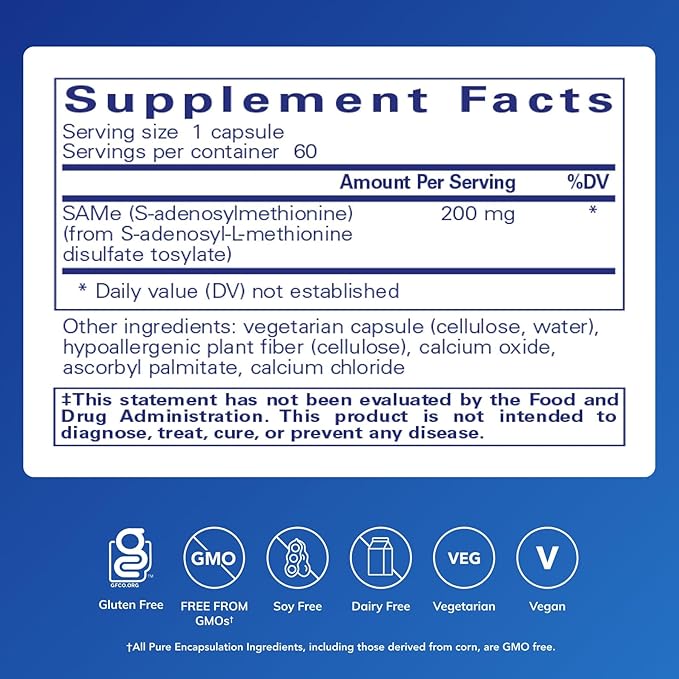 Pure Encapsulations SAMe S-Adenosylmethionine 180's - Supports Joint Health &amp Glutathione Production* - Gluten Free &amp Non-GMO - 60 Capsules
