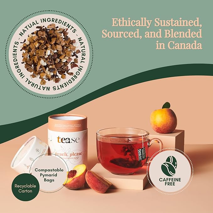 Tease Tea Peach Herbal Tea - Peach Please Caffeine Free Tea Made with Organic Peaches Hibiscus Flowers and Rosehip Hibiscus Tea Blend For Juicy Fresh Hydration And Glowing Skin