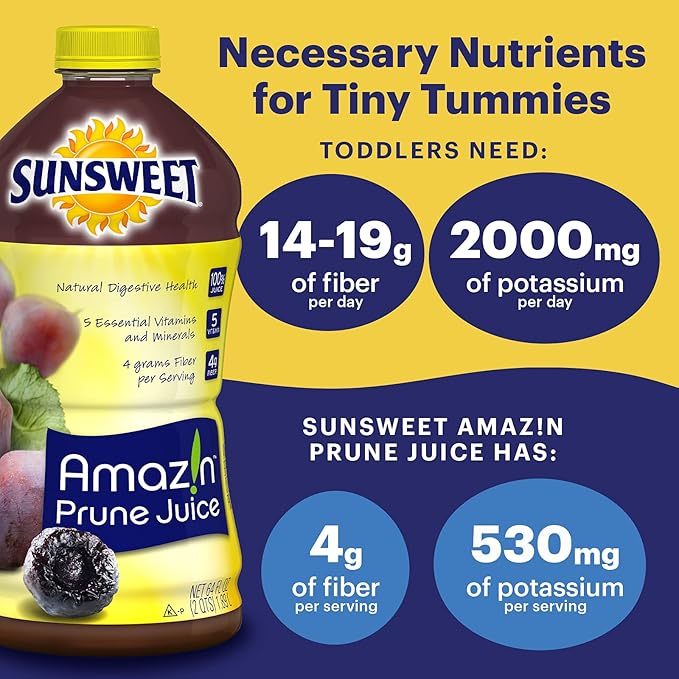Sunsweet Amazin Prune Juice | Gluten Free Vegan Low Fat Unsweetened Unsulfured | High in Dietary Fiber + other Natural Minerals | Packs of Six 64oz Bottles