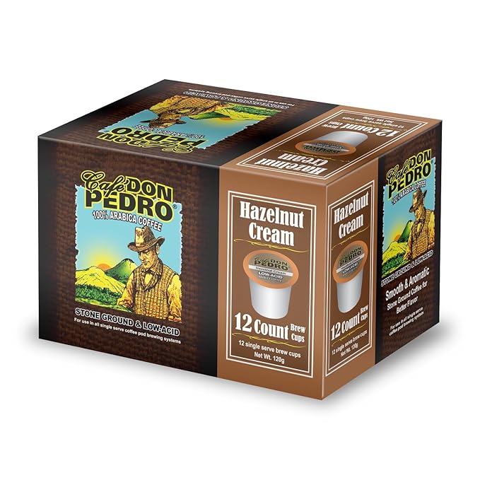 Cafe Don Pedro Hazelnut Cream Low Acid Coffee Pods - Compatible with Keurig K-cup Coffee Maker 100% Arabica Battles Heartburn Acidic Reflux 72 count