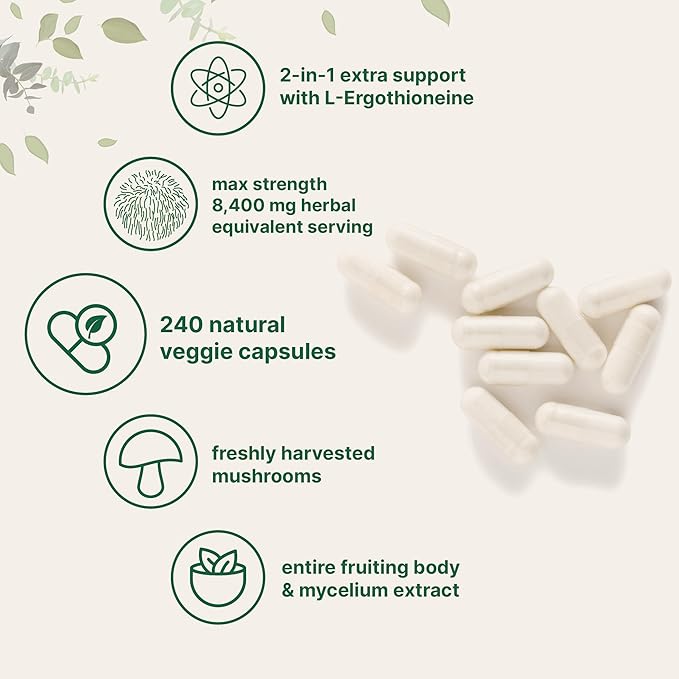 Micro Ingredients Multi Collagen Protein Powder 16oz &amp Lions Mane Supplement 240 Veggie Capsules Bundle 2 Pack | Grass-Fed Collagen Peptides | Superfood Mushroom Antioxidants with L-Ergothioneine