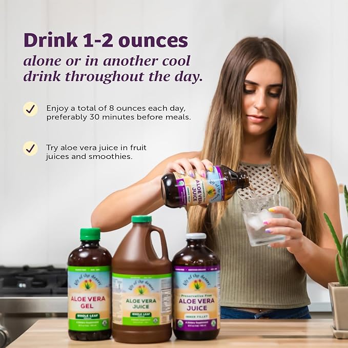 Lily Of The Desert Aloe Vera Gel - Inner Fillet Thicker Consistency Aloe Vera Drink with Natural Vitamins Digestive Enzymes for Gut Health Stomach Relief Wellness Glowing Skin 32 Oz (Pack of 2)
