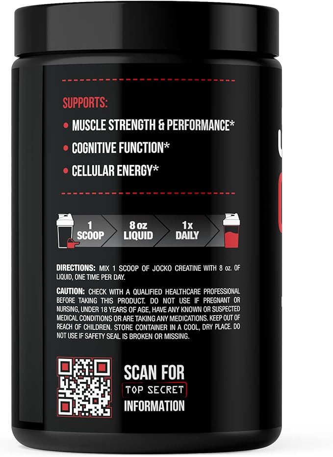Jocko Fuel Creatine Monohydrate Powder - Creatine for Men &amp Women Supplement for Athletic Performance &amp Muscle Health 90 Servings 16 oz (Unflavored) (16 OZ JAR)