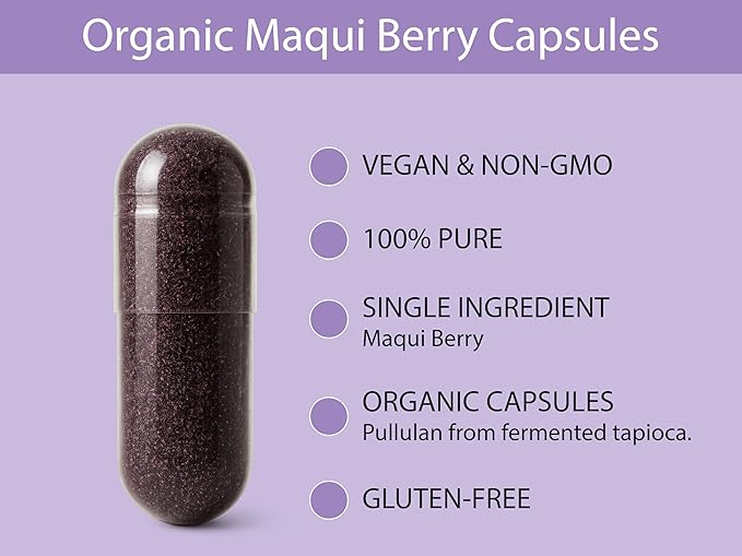KOYAH - Organic Maqui Berry Capsules - Freeze-Dried Whole-Berry 600 mg Vegan Gluten-Free Non-GMO. Eye Health Support. Antioxidant Support. 60 Capsules