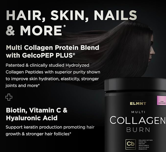 Super Collagen Burn Powder for Women w. Hyaluronic Acid KSM66 Apple C Vinegar Probiotics Biotin - Premium Multi Collagen Peptides Protein for Weight Loss + Beauty Hair Skin Nails (Pink Lemonade)
