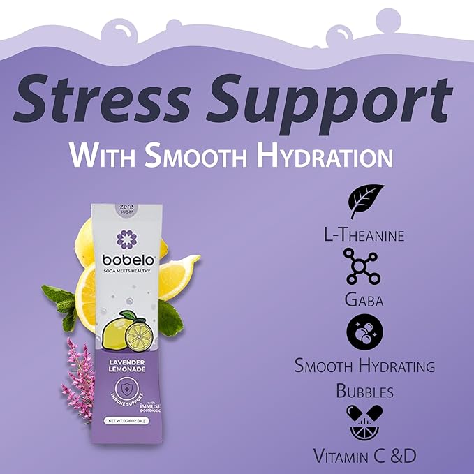 Bobelo Self Carbonating Hydration Drink | Lavender Lemonade 15 Count | Low Calorie Electrolytes Powder Packets Drink Mix | Sparkling Water &amp Soda Alternative | Keto Friendly | Water Enhancer Suga