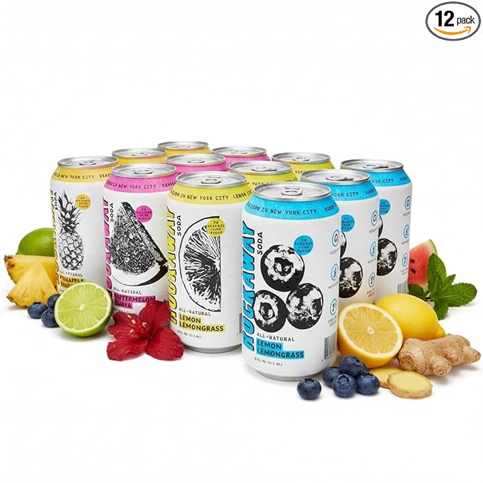 ROCKAWAY Variety Soda Drinks - Low calorie drinks made from Real Fruit Juice All Natural - Soda Pop Drinks Gluten Free Vegan GMO Free - 12oz (12 Pack)