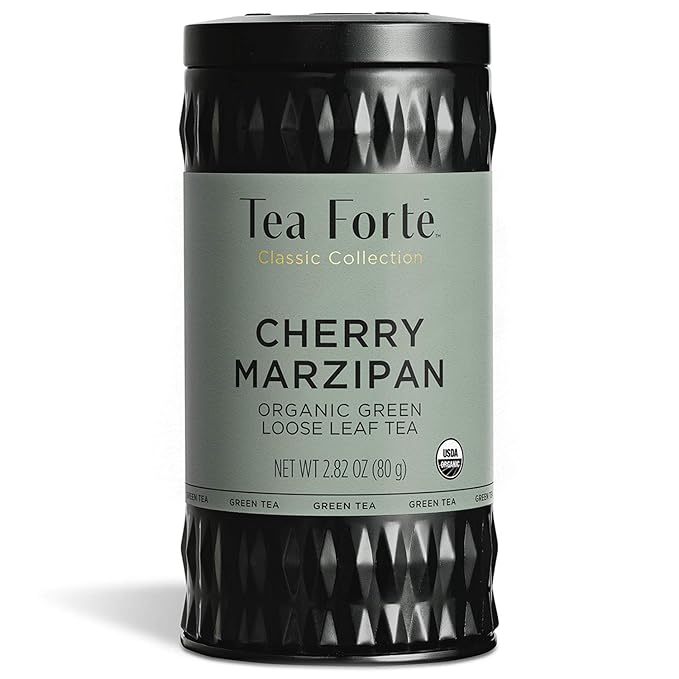 Tea Forte Cherry Marzipan Premium Loose Leaf Caffeinated Green Tea Blend Canister Makes 35-50 Cups