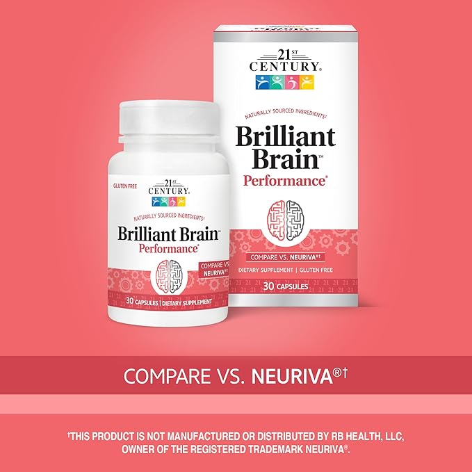 21st Century Brilliant Brain Performance Capsules (30 Count) Cognitive Health Support Contains Plant-Sourced Phosphatidylserine &amp Nootropic Coffee Fruit Extract Decaf &amp Gluten Free